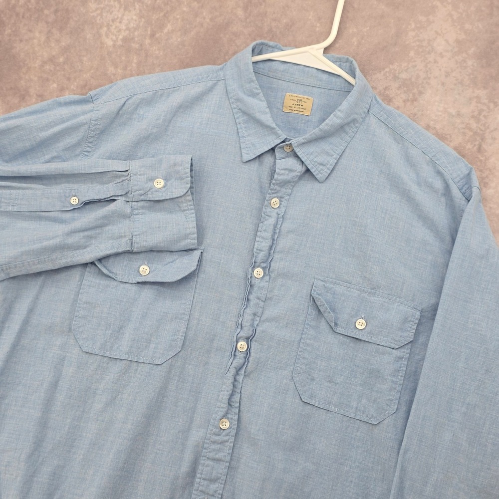 J.Crew 2-Ply Cotton Mens XL Blue Long Sleeve Button Down Utility Shirt Casual